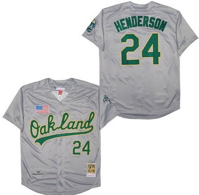 Men's Oakland Athletics #24 Rickey Henderson Gray 1990 Throwback Jersey