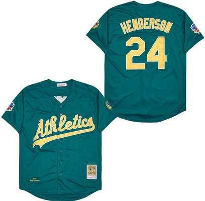 Men's Oakland Athletics #24 Rickey Henderson Green 1997 Throwback Jersey