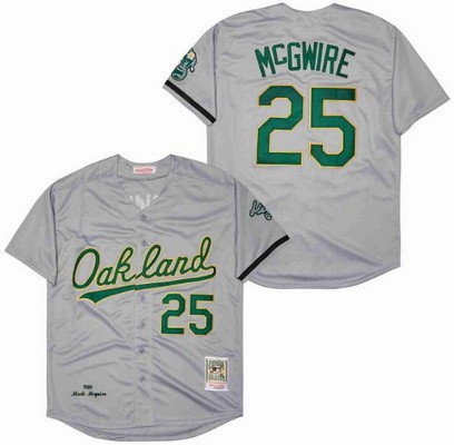 Men's Oakland Athletics #25 Mark McGwire Gray 1989 Memorial Throwback Jersey