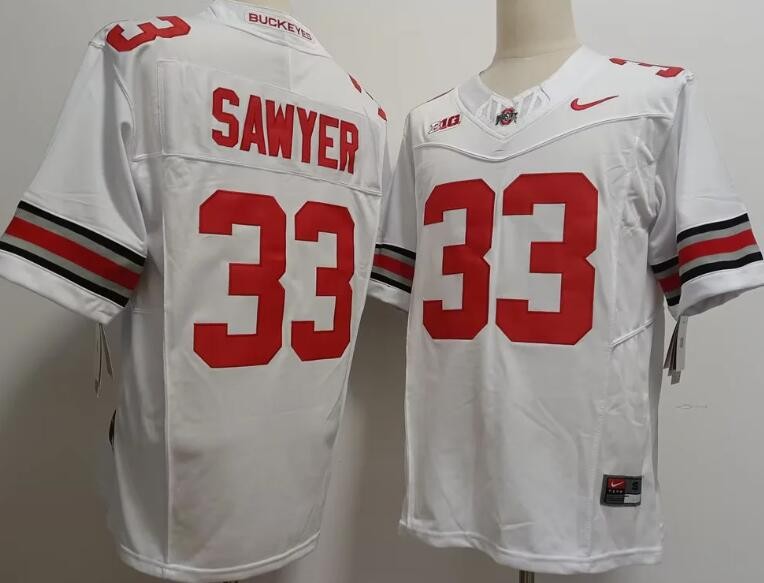 Men's Ohio State Buckeyes #33 Jack Sawyer Limited White FUSE College Football Jersey