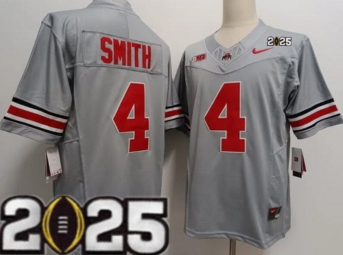 Men's Ohio State Buckeyes #4 Jeremiah Smith Gray 2025 Finals College Football Jersey