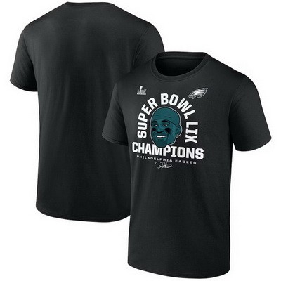 Men's Philadelphia Eagles #1 Jalen Hurts Black Super Bowl LIX Champions T Shirt