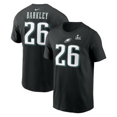 Men's Philadelphia Eagles #26 Saquon Barkley Black Super Bowl LIX Patch T Shirt