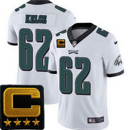 Men's Philadelphia Eagles #62 Jason Kelce Limited C Patch White Vapor Jersey