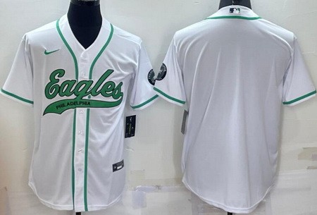 Men's Philadelphia Eagles Blank White Baseball Jersey