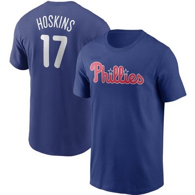 Men's Philadelphia Phillies #17 Rhys Hoskins Blue Printed T Shirt 112656