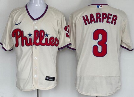 Men's Philadelphia Phillies #3 Bryce Harper Cream Authentic Jersey