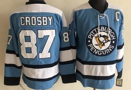 Men's Pittsburgh Penguins #87 Sidney Crosby Light Blue CCM Throwback Jersey