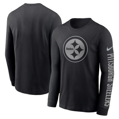 Men's Pittsburgh Steelers Black RFLCTV Long Sleeve T Shirt