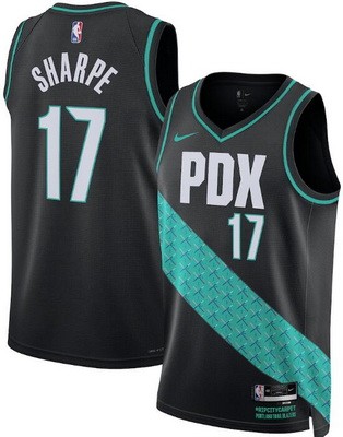 Men's Portland Trail Blazers #17 Shaedon Sharpe Black 2025 City Heat Press Jersey