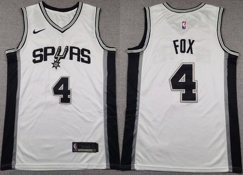 Men's San Antonio Spurs #4 De'Aaron Fox White Swingman Jersey