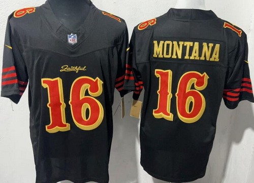 Men's San Francisco 49ers #16 Joe Montana Limited Black Rivalries FUSE Vapor Jersey