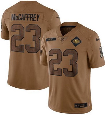 Men's San Francisco 49ers #23 Christian McCaffrey Limited Brown 2023 Salute To Service Jersey