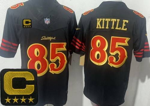 Men's San Francisco 49ers #85 George Kittle Limited Black Rivalries Captain Patch FUSE Vapor Jersey