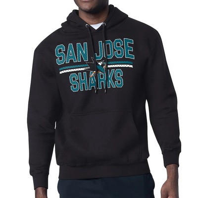 Men's San Jose Sharks Starter Black Mesh Look Team Name Logo Tri Blend Pullover Hoodie
