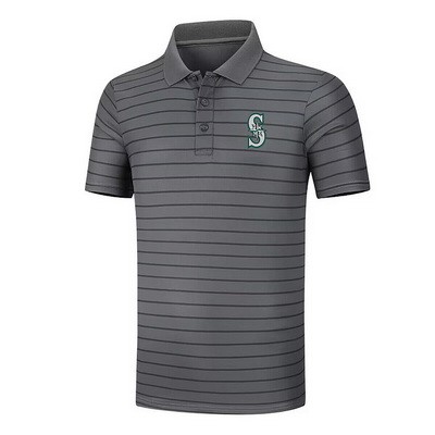 Men's Seattle Mariners Anthracite Collection Striped Performance Pique Polo