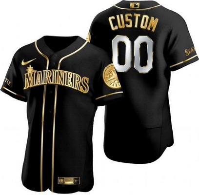 Men's Seattle Mariners Customized Black Gold Authentic Jersey