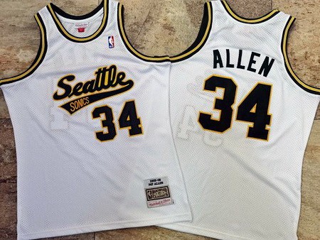 Men's Seattle Sonics #34 Ray Allen White 2005 Throwback Authentic Jersey