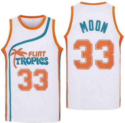 Men's Semi Pro Flint Tropses #33 Jackie Moon White Basketball Jersey
