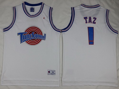 Men's Space Jam Tune Squad #! Taz White Basketball Jersey