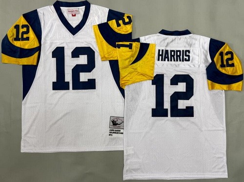 Men's St Louis Rams #12 James Harris White Throwback Jersey