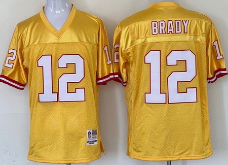Men's Tampa Bay Buccaneers #12 Tom Brady Yellow Throwback Jersey