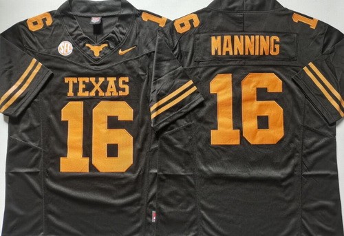 Men's Texas Longhorns #16 Arch Manning Black FUSE College Football Jersey