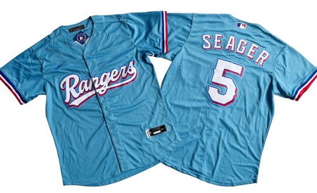 Men's Texas Rangers #5 Corey Seager Light Blue Cool Base Jersey