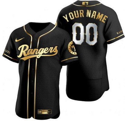 Men's Texas Rangers Customized Black Gold Authentic Jersey