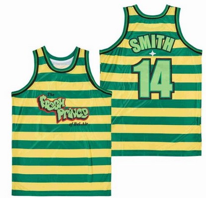 Men's The Fresh Prince Bel Air Academy #14 Will Smith Green Yellow Basketball Jersey