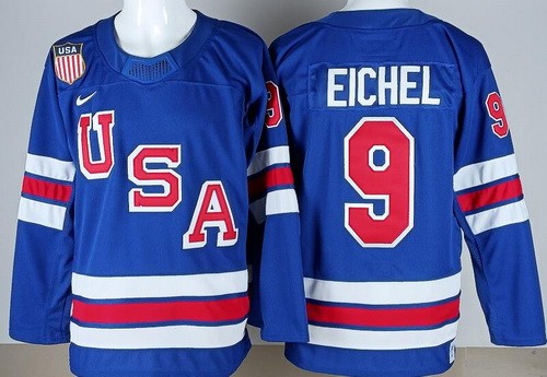 Men's USA #9 Jack Eichel Blue 2026 Olympics Authentic Jersey