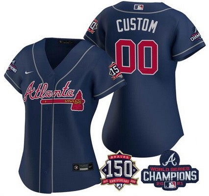 Women's Atlanta Braves Customized Navy 2021 World Series Champions 150th Anniversary Cool Base Jersey