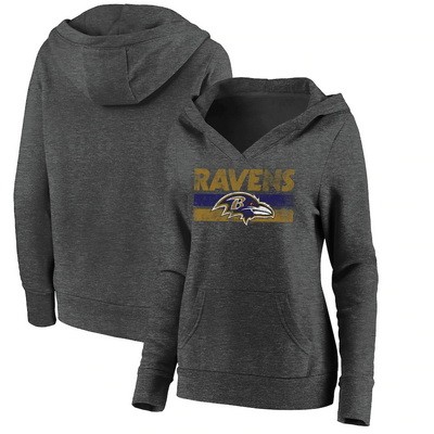 Women's Baltimore Ravens Charcoal First String V Neck Pullover Hoodie