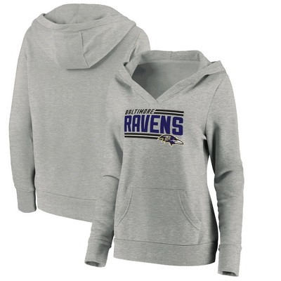 Women's Baltimore Ravens Gray On Side Stripe V Neck Pullover Hoodie