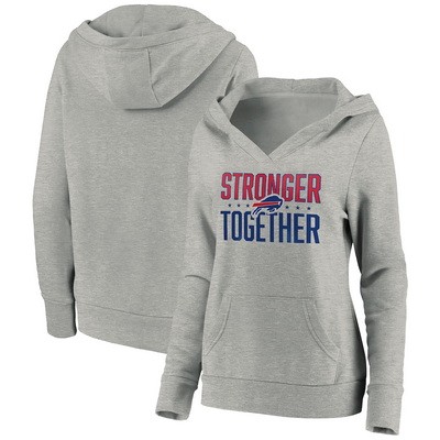Women's Buffalo Bills Heather Gray Stronger Together Crossover Neck Printed Pullover Hoodie 0706