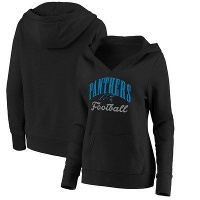 Women's Carolina Panthers Black Victory Script V Neck Pullover Hoodie