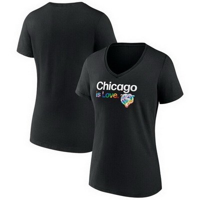 Women's Chicago Bears Black City Pride Team V Neck T Shirt