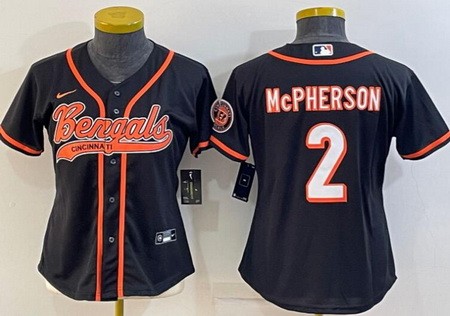 Women's Cincinnati Bengals #2 Evan McPherson Limited Black Baseball Jersey
