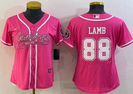 Women's Dallas Cowboys #88 CeeDee Lamb Limited Pink Baseball Jersey
