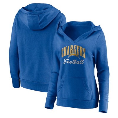 Women's Los Angeles Chargers Blue Victory Script V Neck Pullover Hoodie