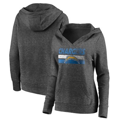 Women's Los Angeles Chargers Charcoal First String V Neck Pullover Hoodie