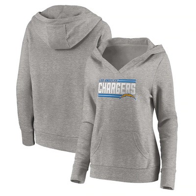 Women's Los Angeles Chargers Gray On Side Stripe V Neck Pullover Hoodie