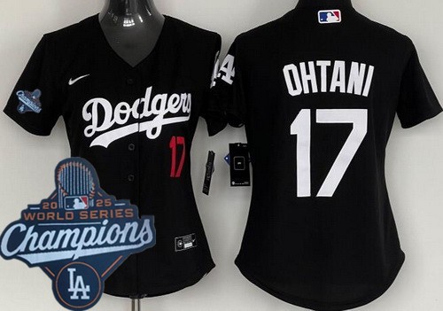 Women's Los Angeles Dodgers #17 Shohei Ohtani Black 2025 World Series Champions Cool Base Jersey