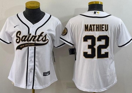 Women's New Orleans Saints #32 Tyrann Mathieu White Baseball Jersey