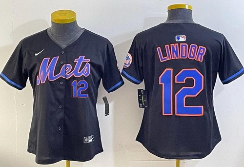 Women's New York Mets #12 Francisco Lindor Black Limited Jersey