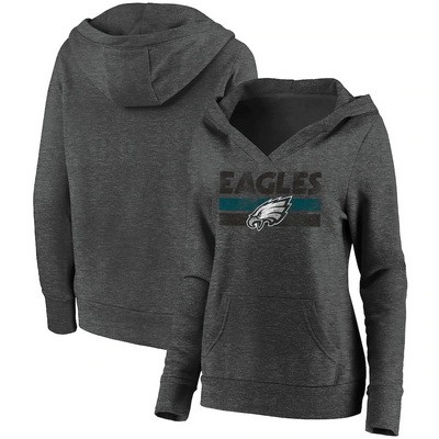 Women's Philadelphia Eagles Charcoal First String V Neck Pullover Hoodie