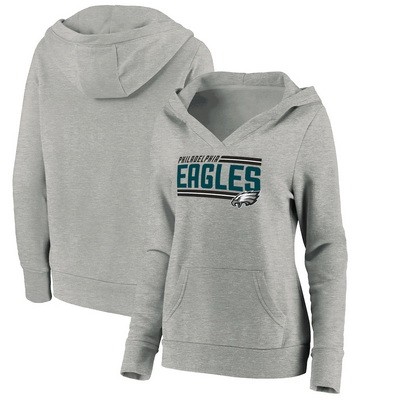 Women's Philadelphia Eagles Gray On Side Stripe V Neck Pullover Hoodie