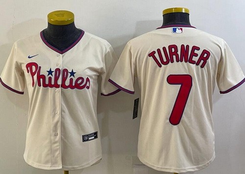 Women's Philadelphia Phillies #7 Trea Turner Cream Cool Base Jersey