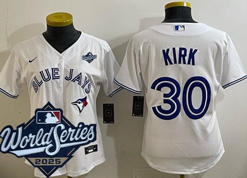 Women's Toronto Blue Jays #30 Alejandro Kirk White 2025 World Series Cool Base Jersey