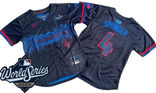 Women's Toronto Blue Jays #4 George Springer Black City 2025 World Series Limited Jersey